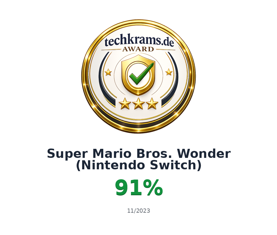 Techkrams.de Award 91% für Super Mario Bros. Wonder (Nintendo Switch)