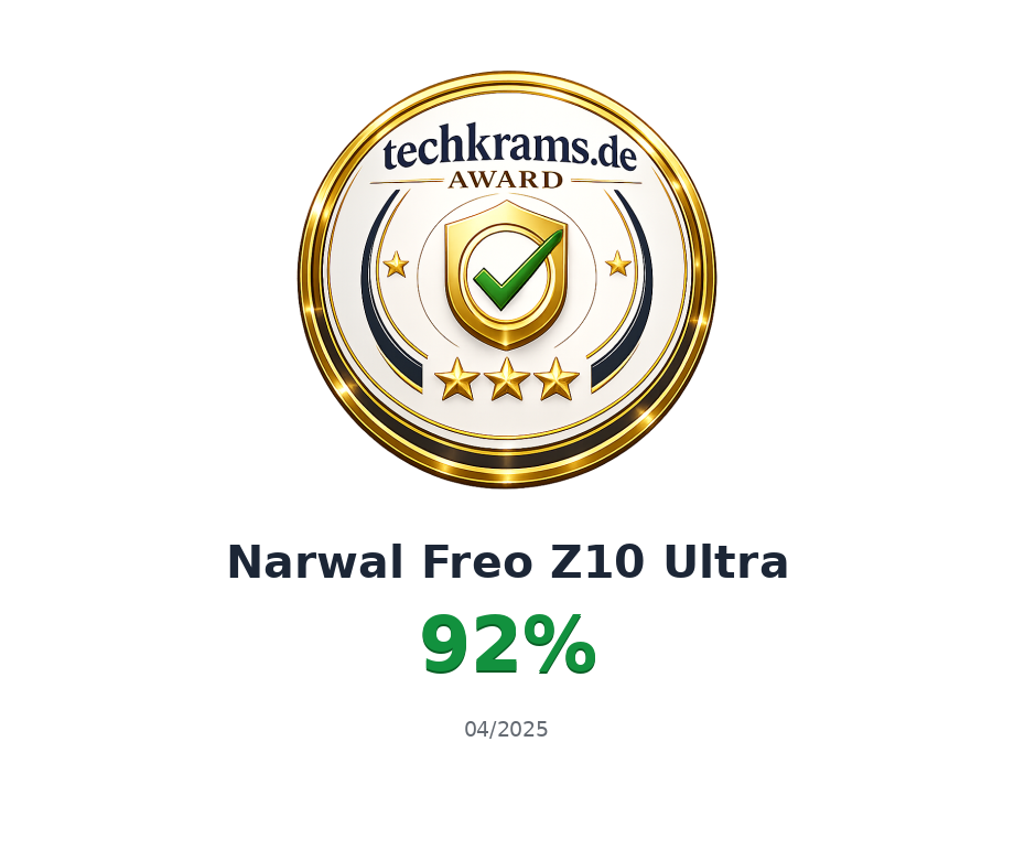 Techkrams.de Award 92% für Narwal Freo Z10 Ultra