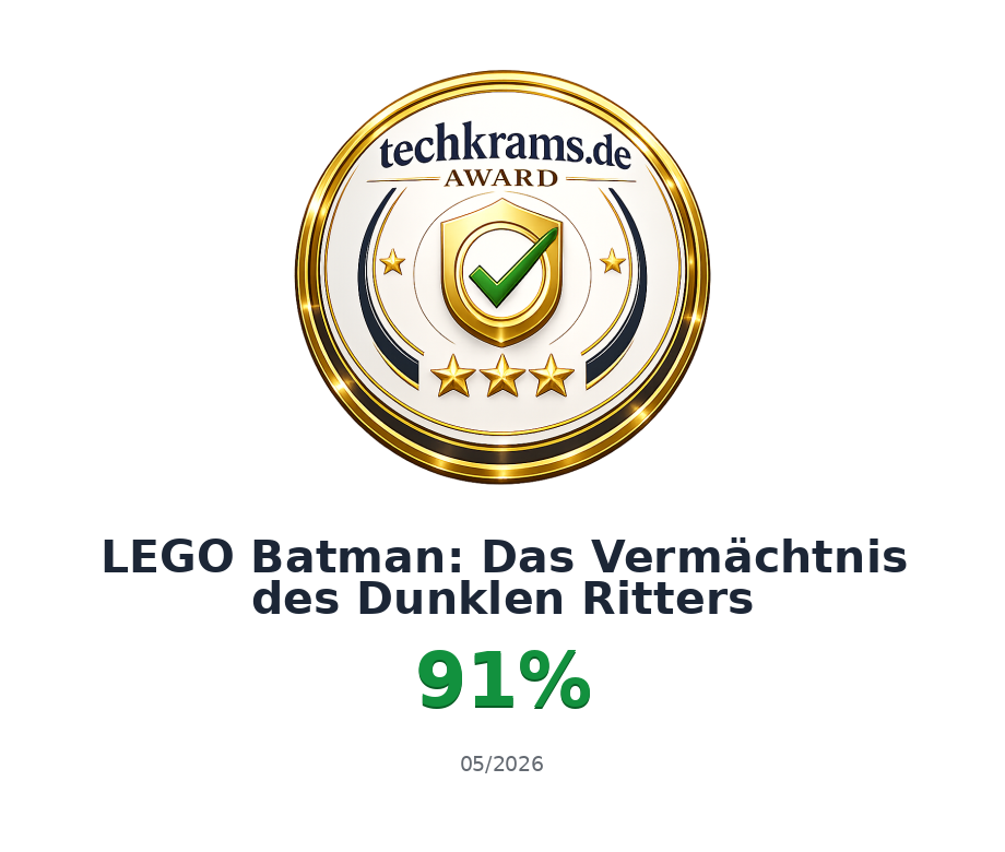 Techkrams.de Award 91% für LEGO Batman: Das Vermächtnis des Dunklen Ritters