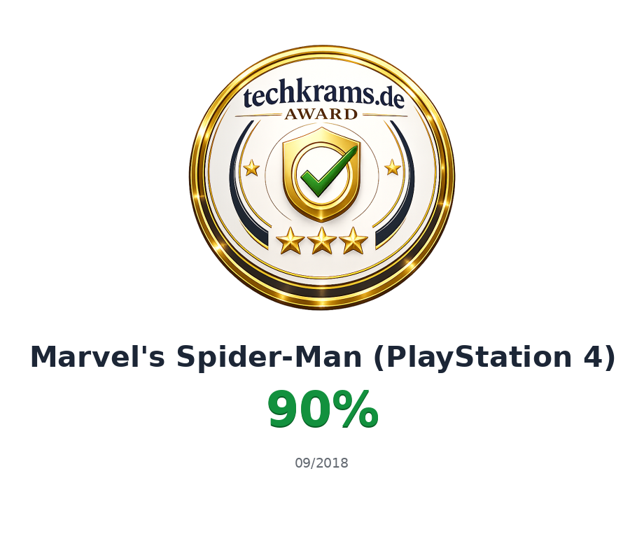 Techkrams.de Award 90% für Marvel's Spider-Man (PlayStation 4)