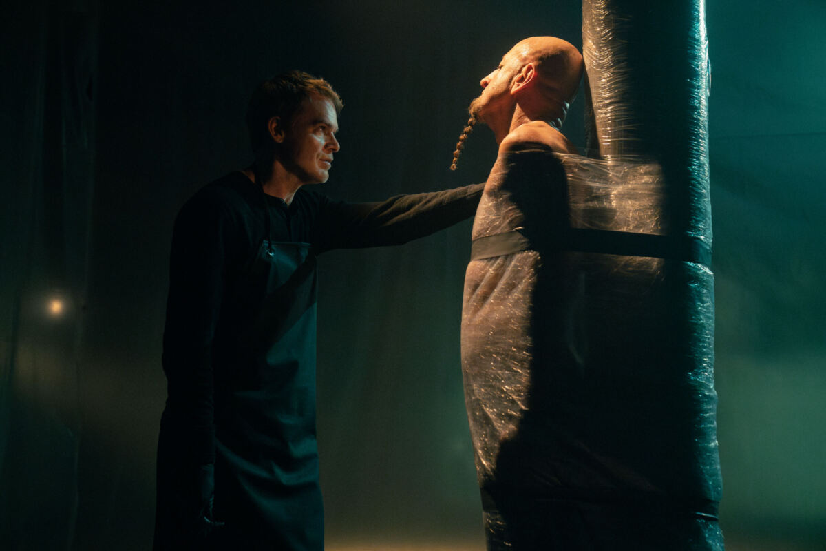 Michael C. Hall as Dexter Morgan and Shavo Odadjian as R.H. Martin in Dexter: Resurrection, episode 1, season 2