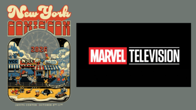 Eine Collage der beiden Logos der New York Comic Con 2026 und des Logos von Marvel Television